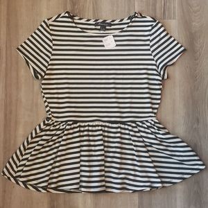 Black/white striped peplum top size large